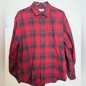 LL Bean Shirt Mens XL Red Black Tartan Plaid Vintage Made Hong Kong 90s Y2K